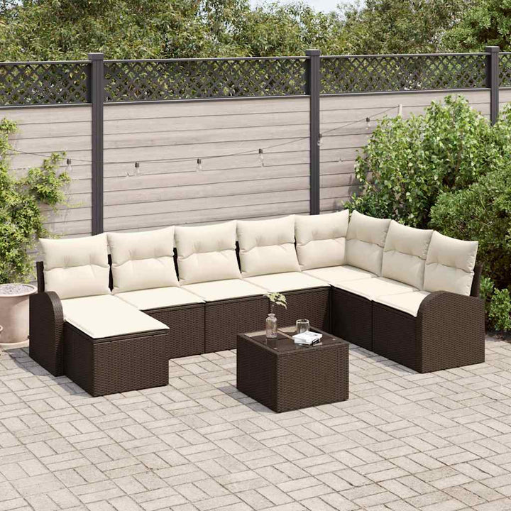Havesofa Sæt med pude 9 pcs Brun Poly rattan