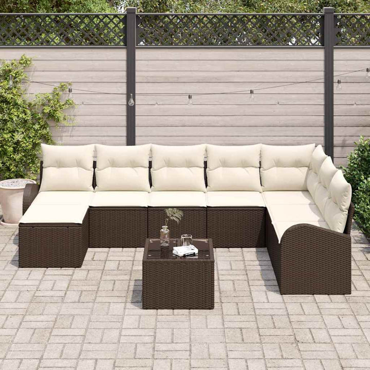 Havesofa Sæt med pude 9 pcs Brun Poly rattan