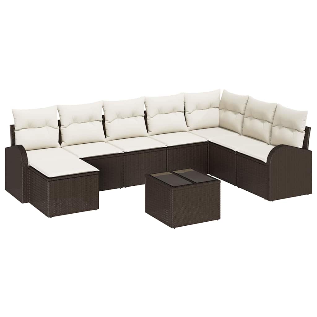 Havesofa Sæt med pude 9 pcs Brun Poly rattan