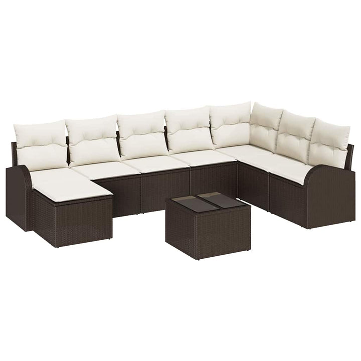 Havesofa Sæt med pude 9 pcs Brun Poly rattan