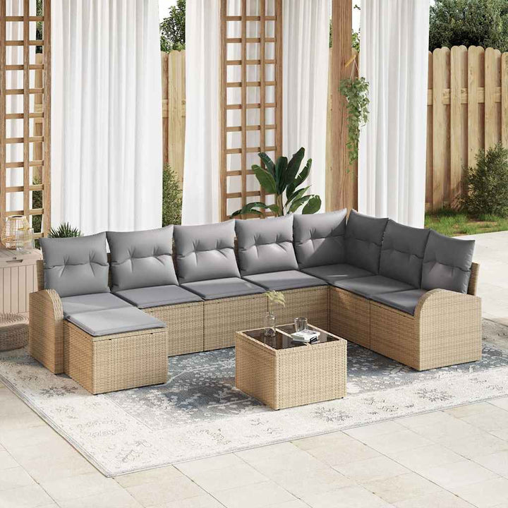 Havesofa Sæt med pude 9 pcs Beige Poly rattan