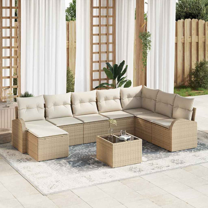 Havesofa Sæt med pude 9 pcs Beige Poly rattan
