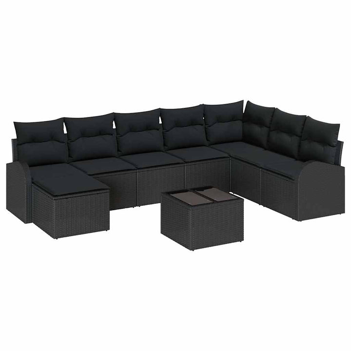 Havesofa Sæt med pude 9 pcs Sort Poly rattan