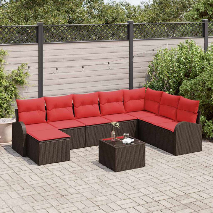 Havesofa Sæt med pude 9 pcs Brun Poly Rattan