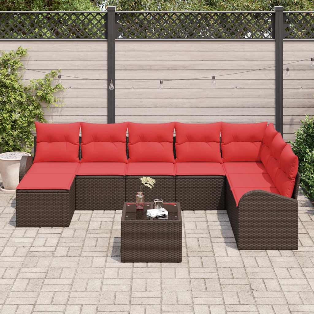 Havesofa Sæt med pude 9 pcs Brun Poly Rattan