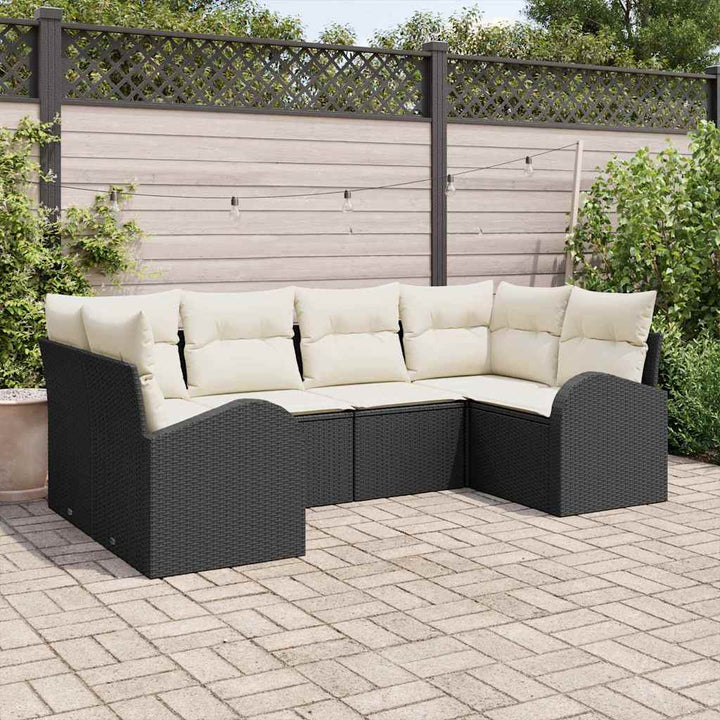 Havesofa Sæt med pude 6 pcs Sort Poly Rattan