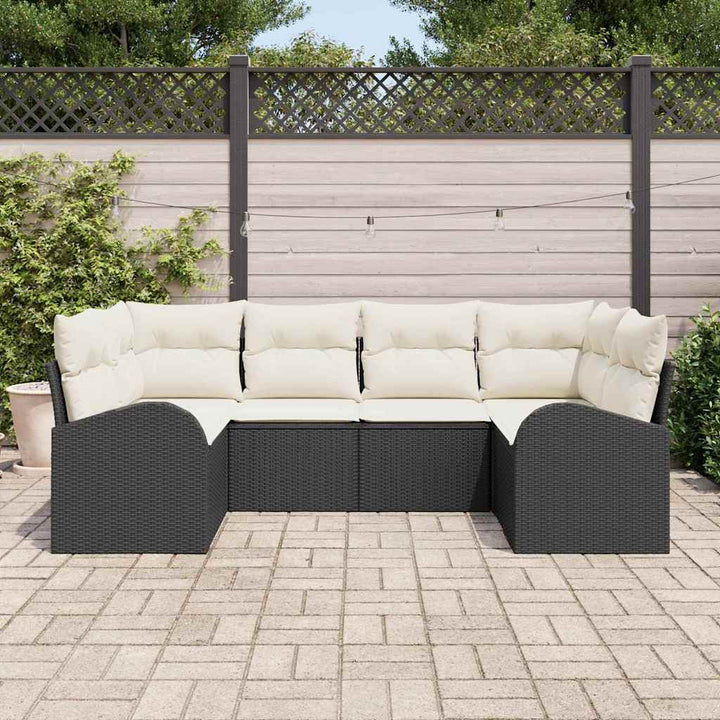 Havesofa Sæt med pude 6 pcs Sort Poly Rattan