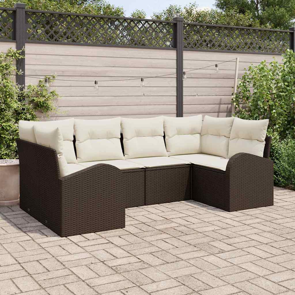 Havesofa Sæt med pude 6 pcs Brun Poly Rattan