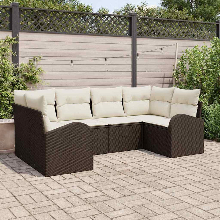 Havesofa Sæt med pude 6 pcs Brun Poly Rattan