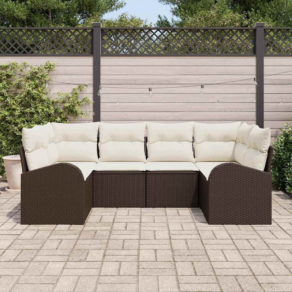 Havesofa Sæt med pude 6 pcs Brun Poly Rattan