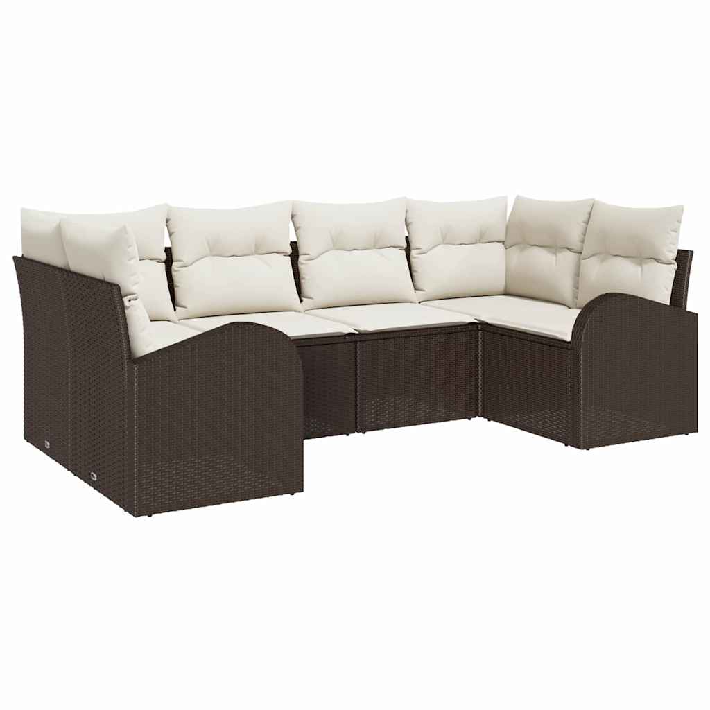 Havesofa Sæt med pude 6 pcs Brun Poly Rattan