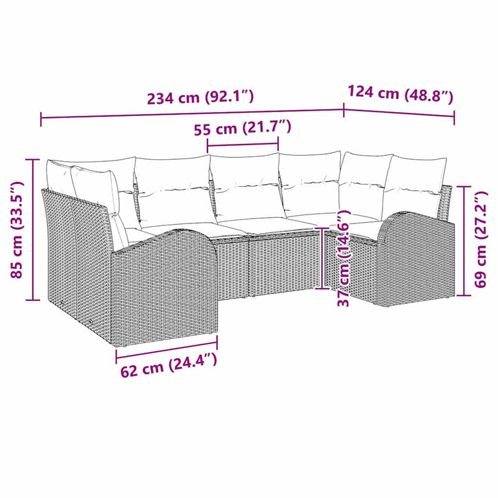 Havesofa Sæt med pude 6 pcs Brun Poly Rattan