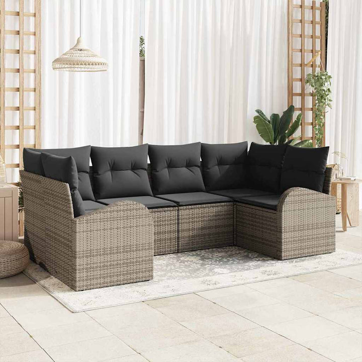 Havesofa Sæt med pude 6 pcs Grå Poly Rattan