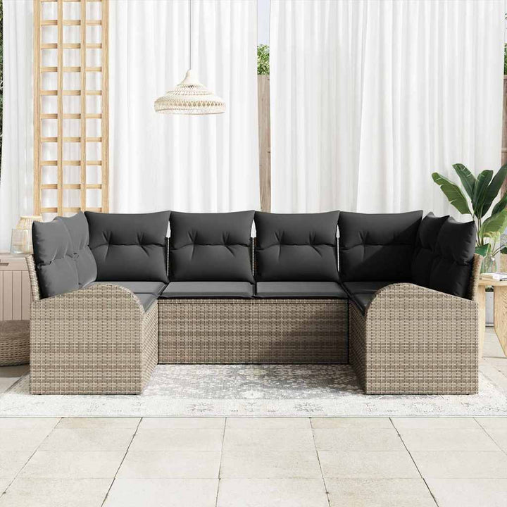 Havesofa Sæt med pude 6 pcs Grå Poly Rattan