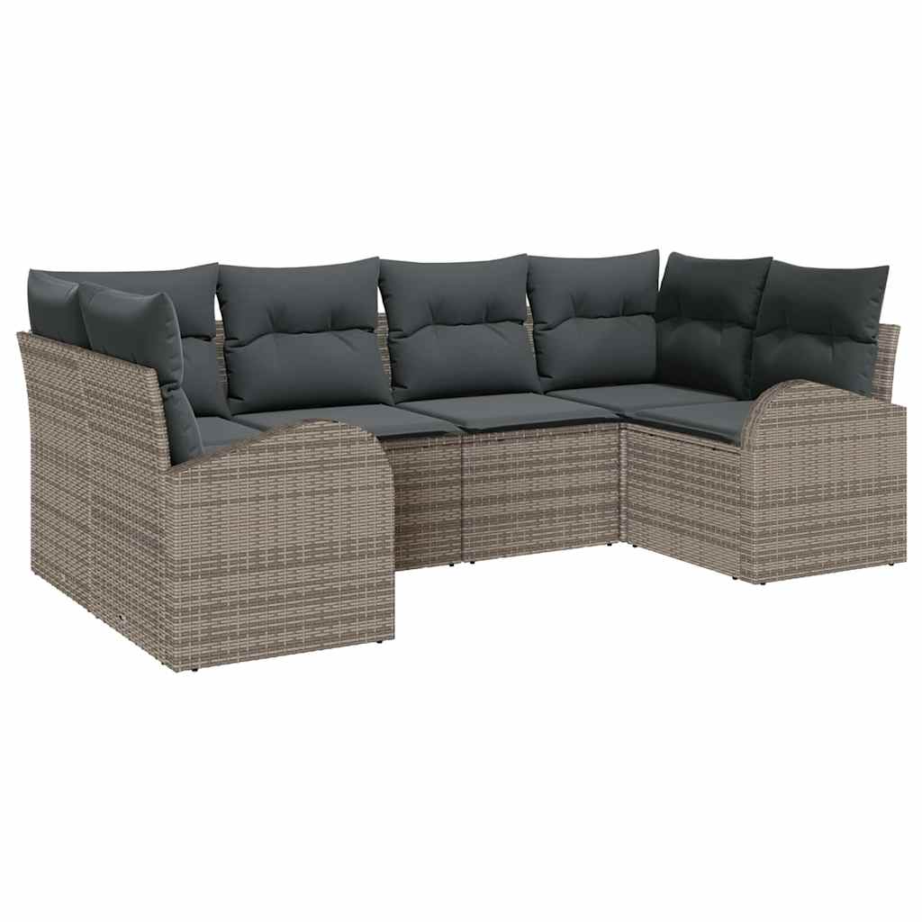 Havesofa Sæt med pude 6 pcs Grå Poly Rattan