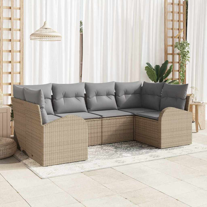 Havesofa Sæt med pude 6 pcs Beige Poly Rattan