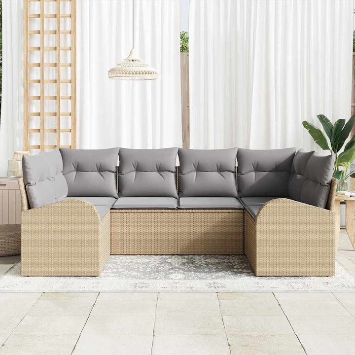 Havesofa Sæt med pude 6 pcs Beige Poly Rattan
