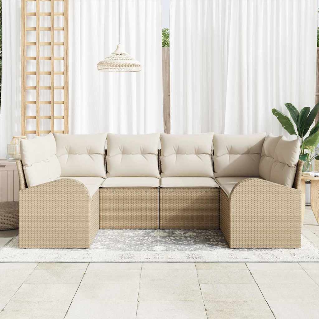 Havesofa Sæt med pude 6 pcs Beige Poly Rattan