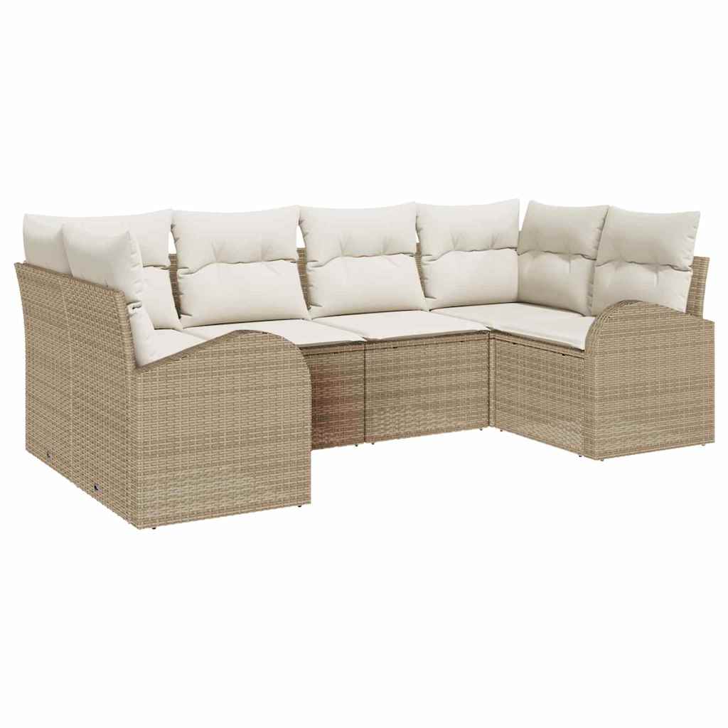 Havesofa Sæt med pude 6 pcs Beige Poly Rattan