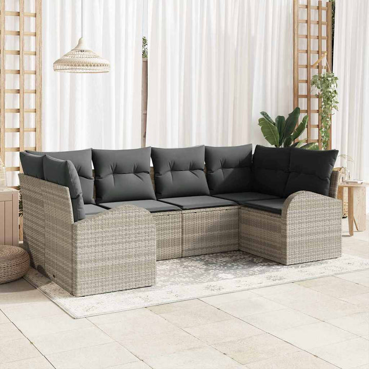 Havesofa Sæt med pude 6 pcs Lysegrå Poly Rattan