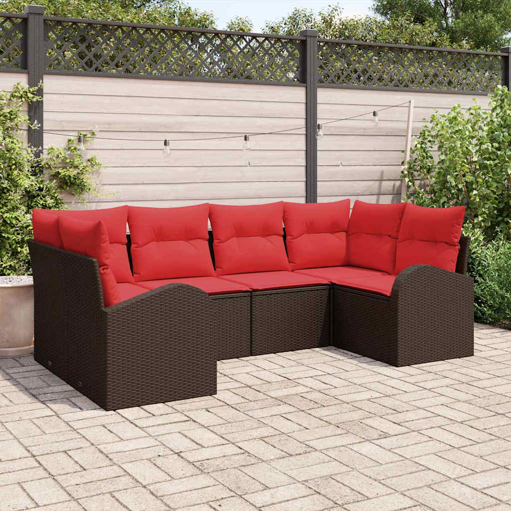 Havesofa Sæt med pude 6 pcs Brun Poly Rattan