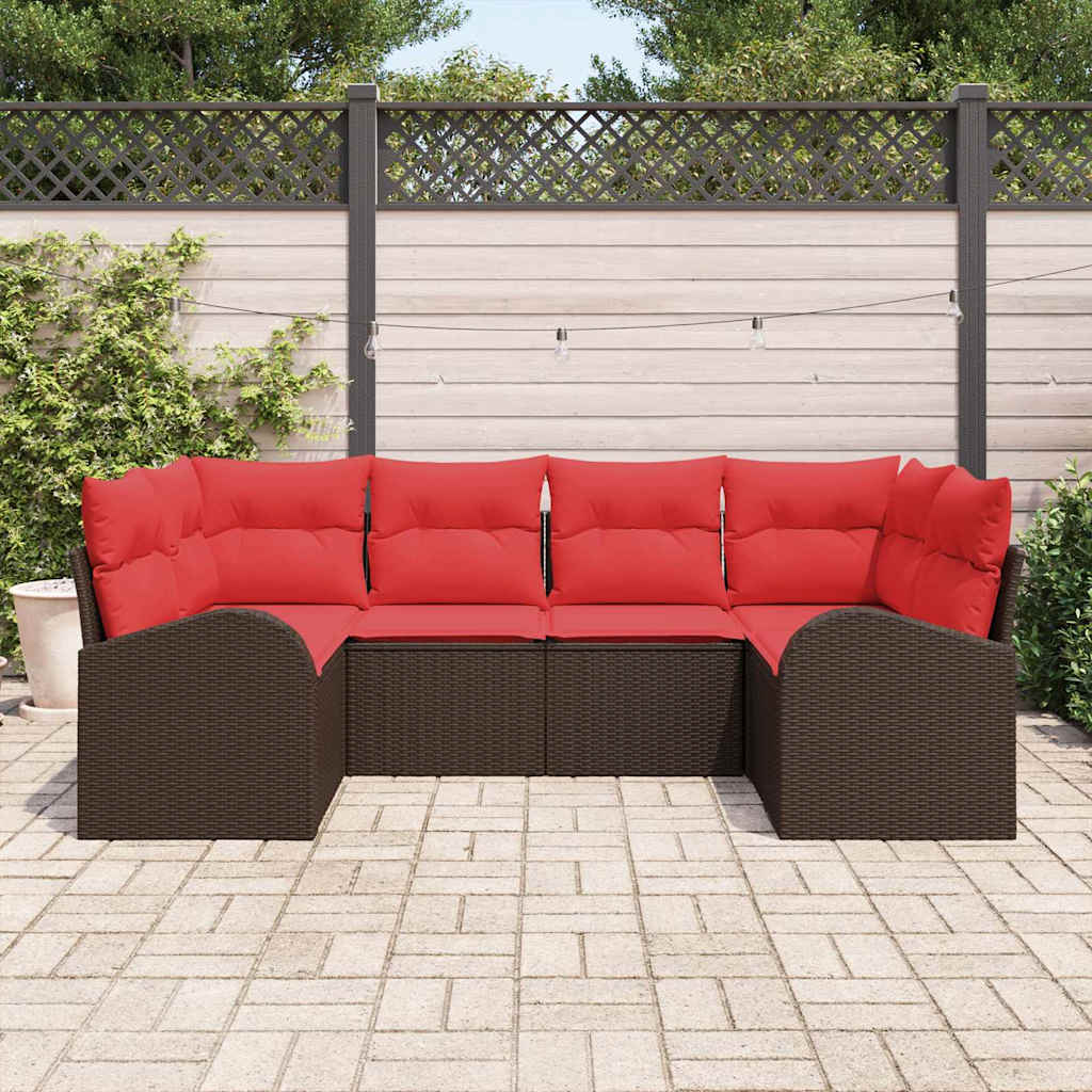 Havesofa Sæt med pude 6 pcs Brun Poly Rattan