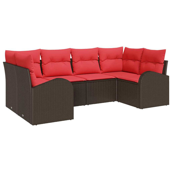 Havesofa Sæt med pude 6 pcs Brun Poly Rattan