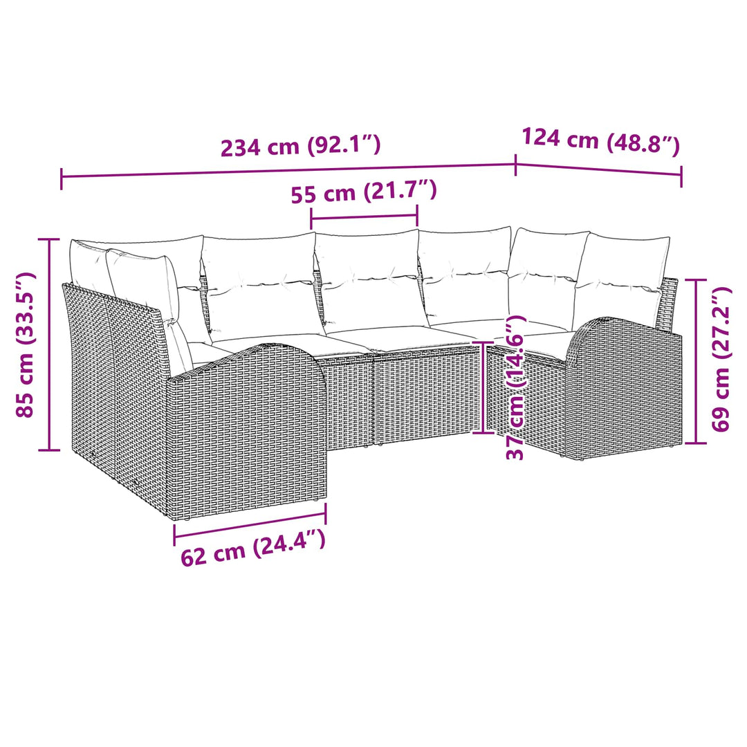 Havesofa Sæt med pude 6 pcs Brun Poly Rattan