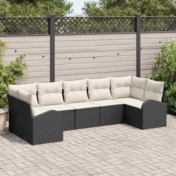 Havesofa Sæt 7 stk. Sort [Syntetisk]: Poly Rattan