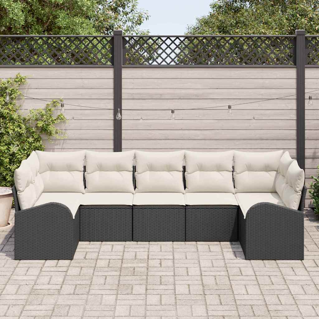 Havesofa Sæt 7 stk. Sort [Syntetisk]: Poly Rattan