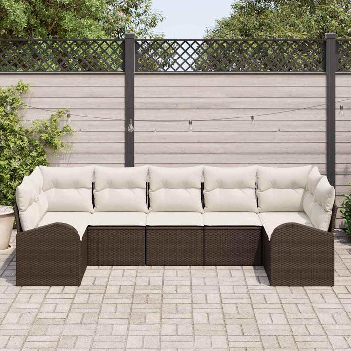Havesofa Sæt med pude 7 pcs Brun Poly Rattan