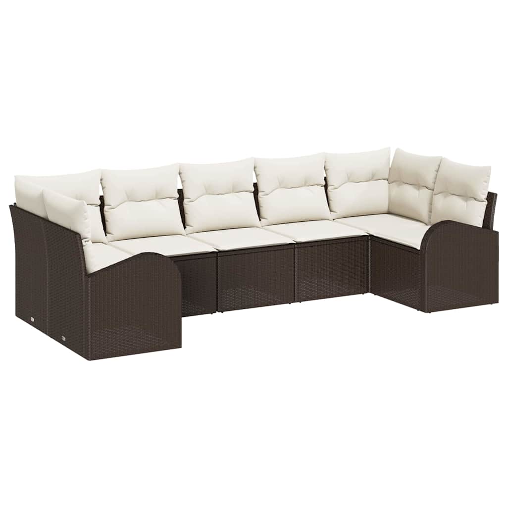 Havesofa Sæt med pude 7 pcs Brun Poly Rattan