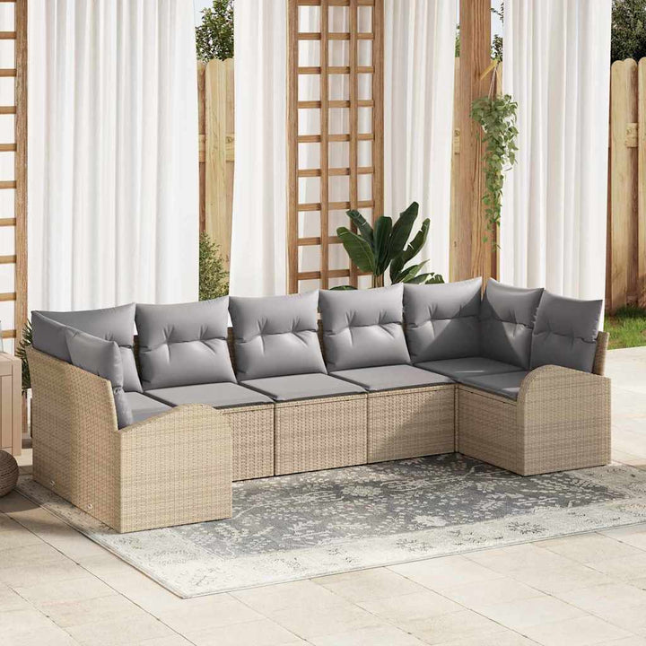 Havesofa Sæt med pude 7 pcs Beige Poly Rattan