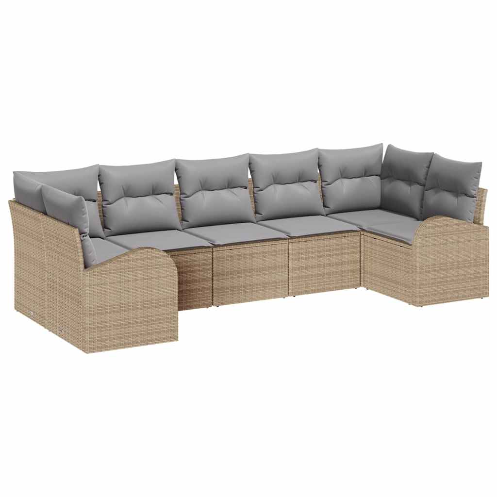 Havesofa Sæt med pude 7 pcs Beige Poly Rattan