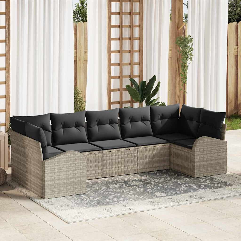 Havesofa Sæt med pude 7 pcs Lysegrå Poly Rattan