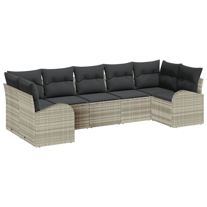 Havesofa Sæt med pude 7 pcs Lysegrå Poly Rattan