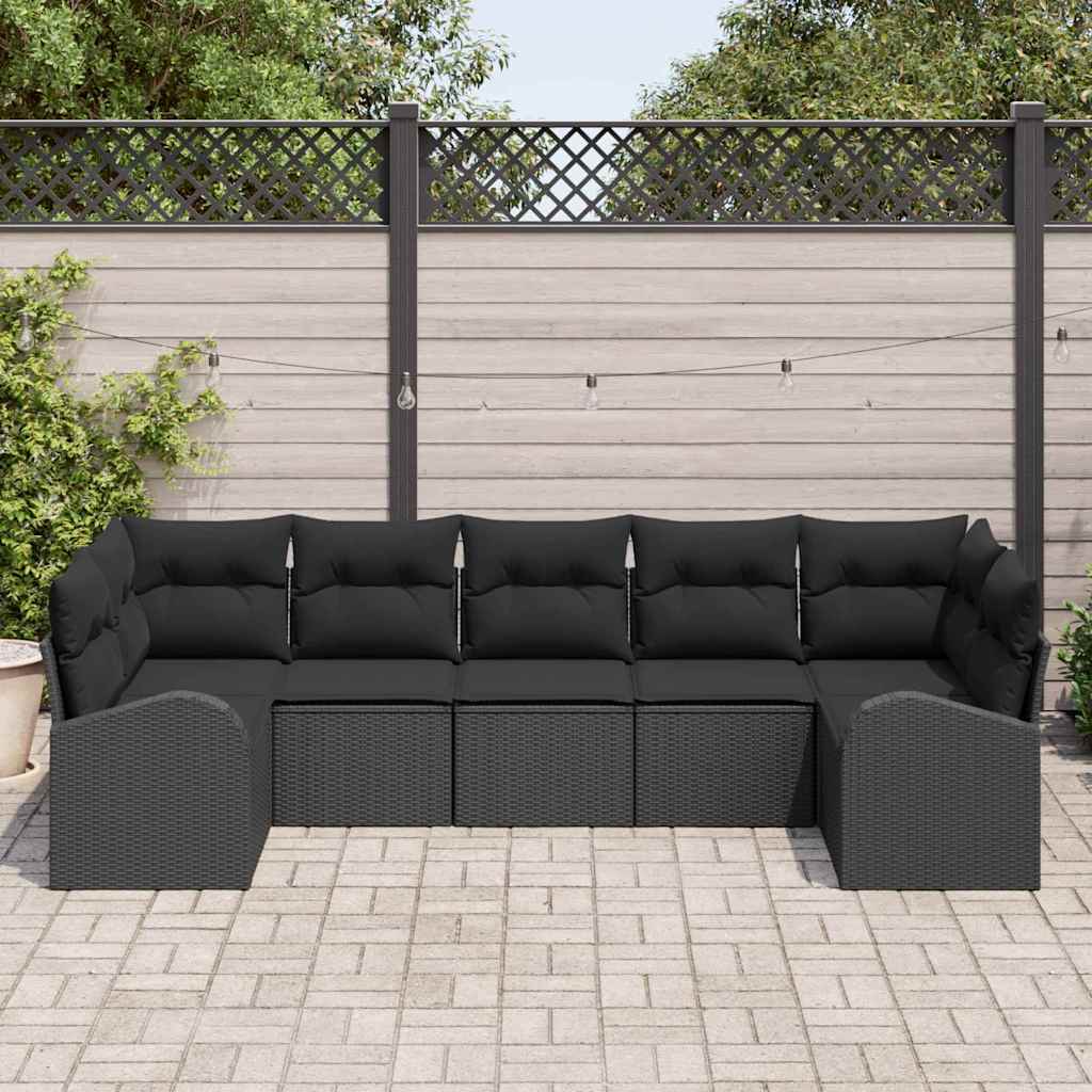 Havesofa Sæt med pude 7 pcs Sort Poly Rattan