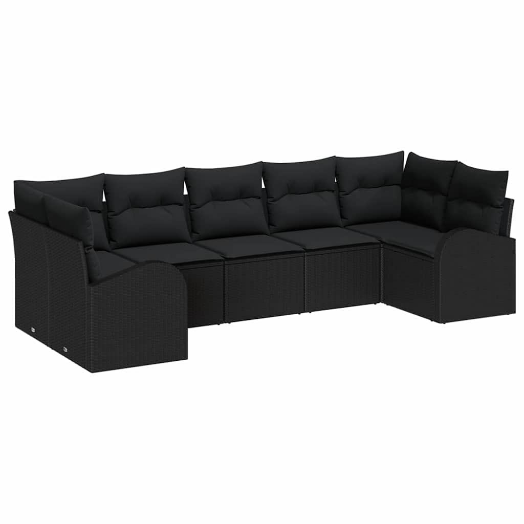 Havesofa Sæt med pude 7 pcs Sort Poly Rattan