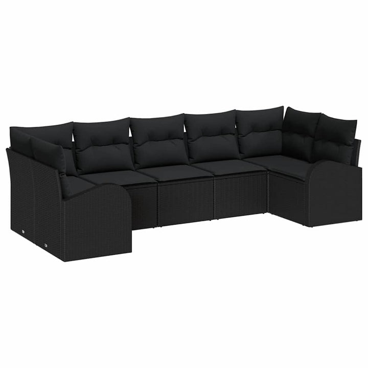 Havesofa Sæt med pude 7 pcs Sort Poly Rattan