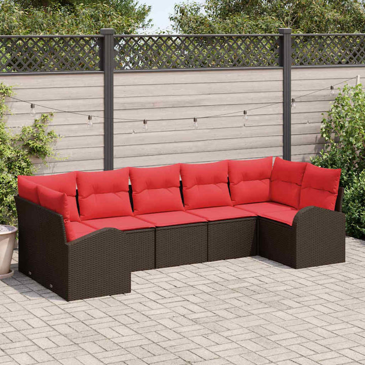 Havesofa Sæt med pude 7 pcs Brun Poly Rattan