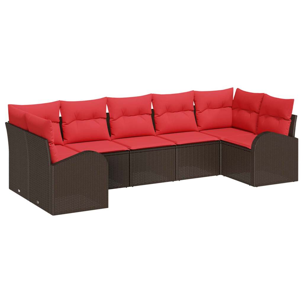 Havesofa Sæt med pude 7 pcs Brun Poly Rattan