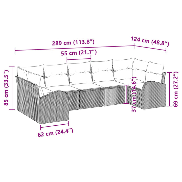 Havesofa Sæt med pude 7 pcs Brun Poly Rattan