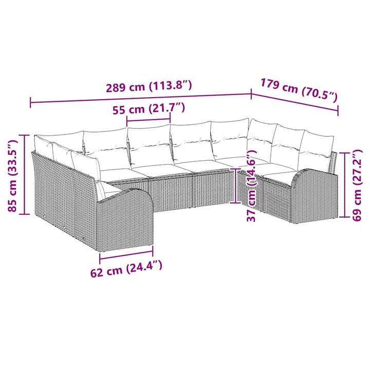 Sofa Sæt med pude 9 pcs Brun Poly Rattan