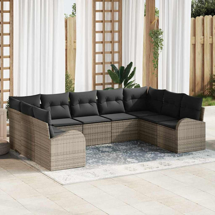 Sofa Sæt med pude 9 pcs Grå Poly Rattan