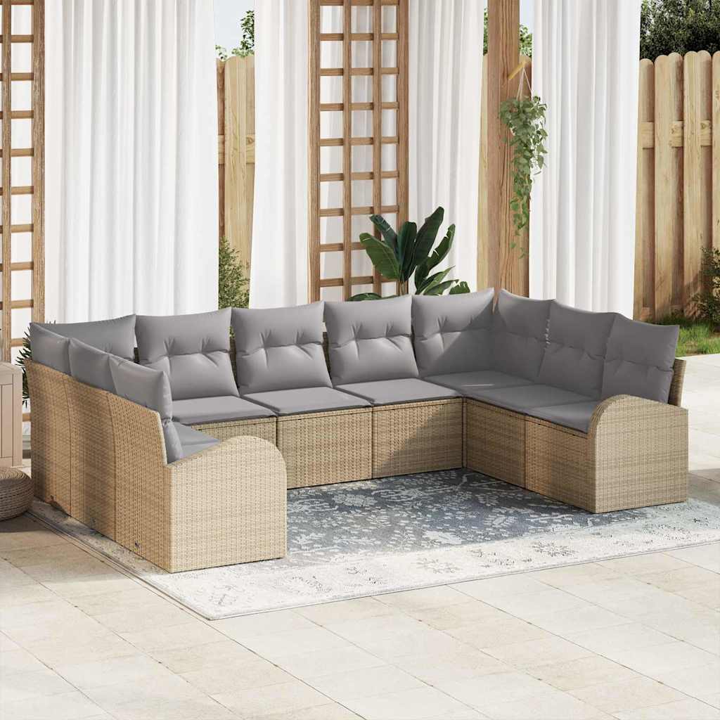 Sofa Sæt med pude 9 pcs Beige Poly Rattan