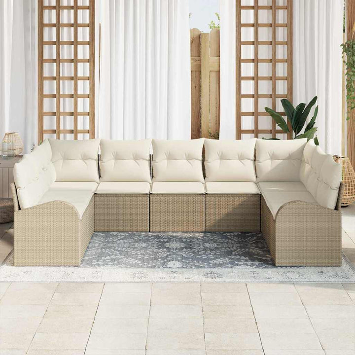 Sofa Sæt med pude 9 pcs Beige Poly Rattan