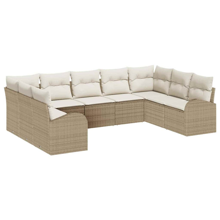 Sofa Sæt med pude 9 pcs Beige Poly Rattan