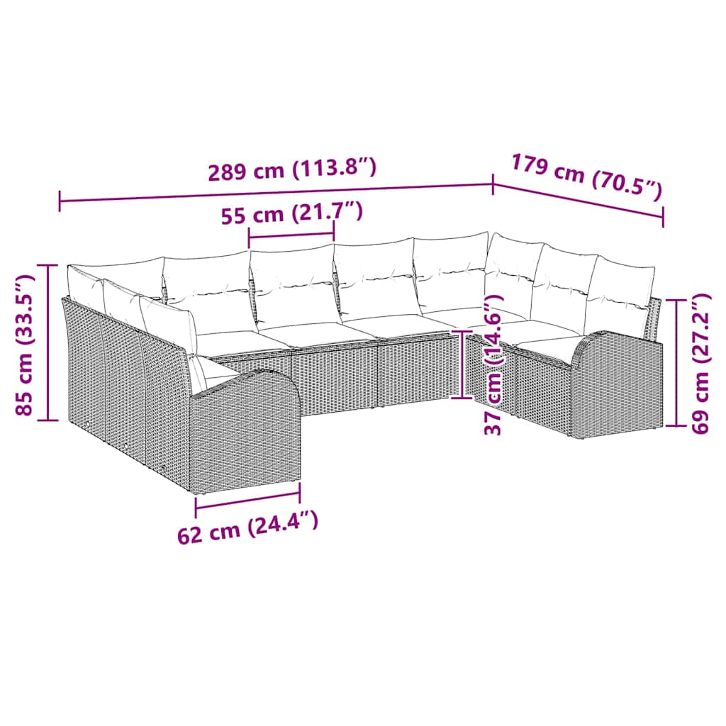 Sofa Sæt med pude Sort Poly Rattan
