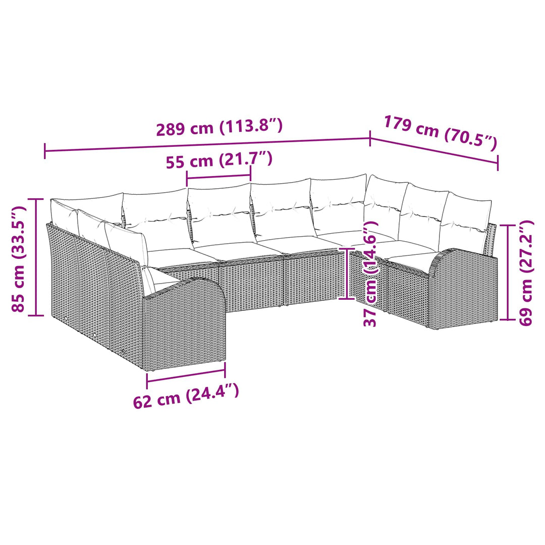 Sofa Sæt med pude Brun Poly Rattan
