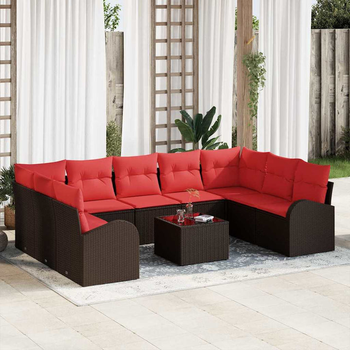 Sofa Sæt med pude 10 pcs Brun Poly Rattan
